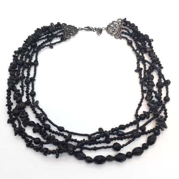 3/$30 VINTAGE MONET BLACK BEAD NECKLACE MULTI-STRAND LAYER RETRO ANTIQUE STYLE - Picture 5 of 10